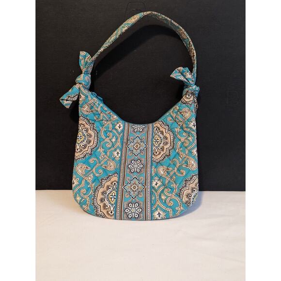 Retired Vera Bradley Totally Turquoise Small Knotted Shoulder Hobo Purse Bag - Picture 1 of 9